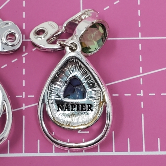 NAPIER DEMI PARURE NECKLACE CLIP ON EARRINGS SILVER BLUE GREEN FAUX STONE BEADS - Picture 14 of 16